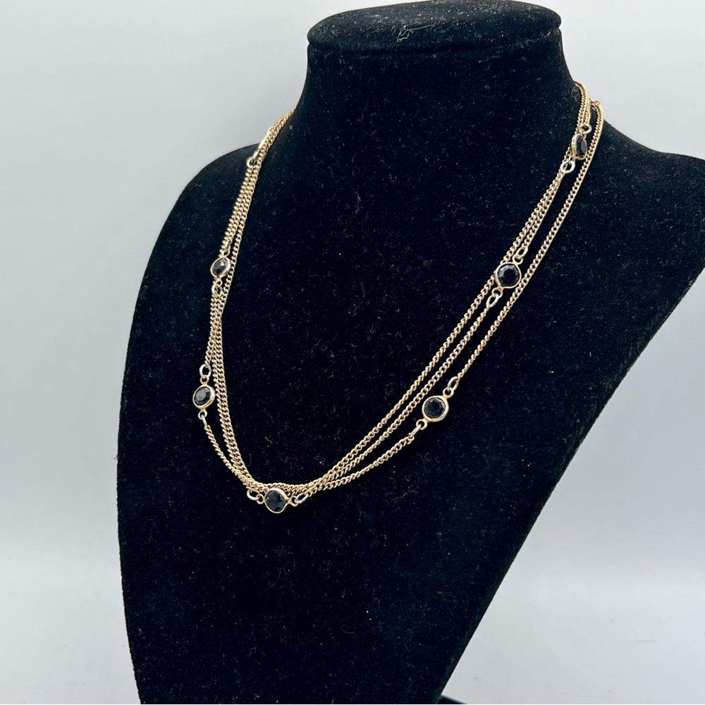 Vintage SARAH COVENTRY gold tone black rhinestone wrap necklace 48โ